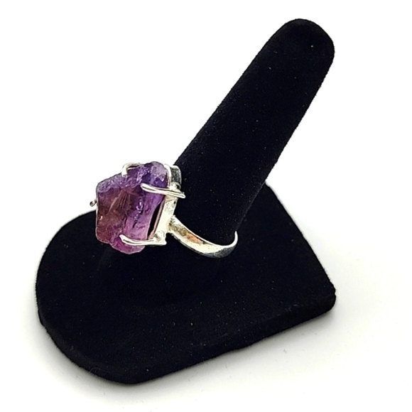 NEW 925 Silver Plated Amethyst Rough Natural Gemstone Ring Jewelry US Size 7.5 - Picture 3 of 8